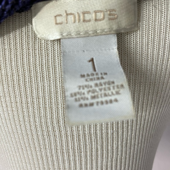 Chico’s Women’s Pullover Sweater/Top, Size 1, Purple/Metallic Gold, 3/4 Sleeves - Picture 2 of 5